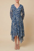 V Neck Animal Print Sheer Hanky Hem Midi Dress