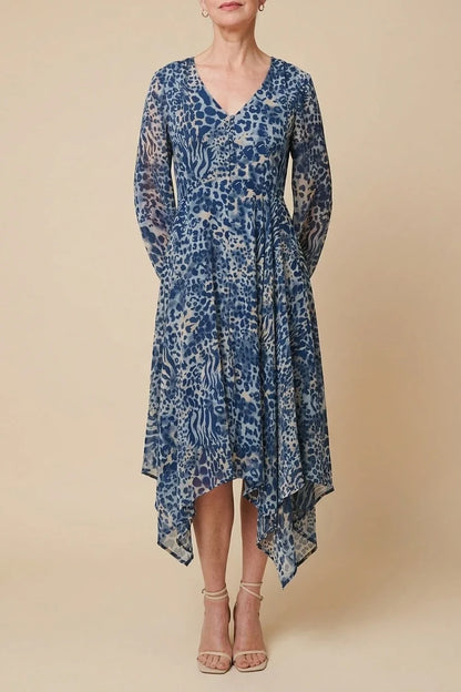 Animal Print Sheer Hanky Hem Midi Dress — variant_front