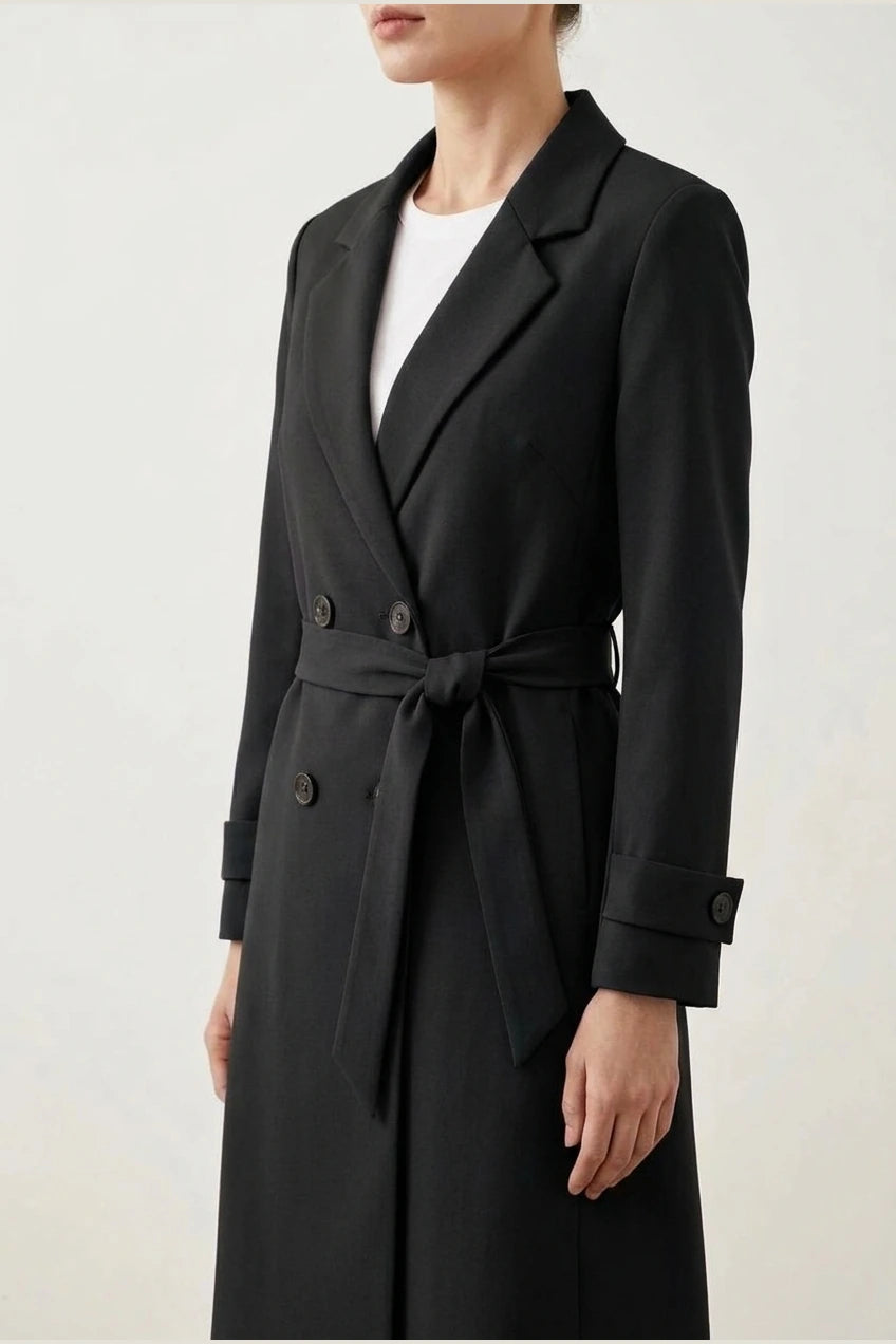 Women's Blazer Coat with Belt and Button Cuff Detail — variant_front
