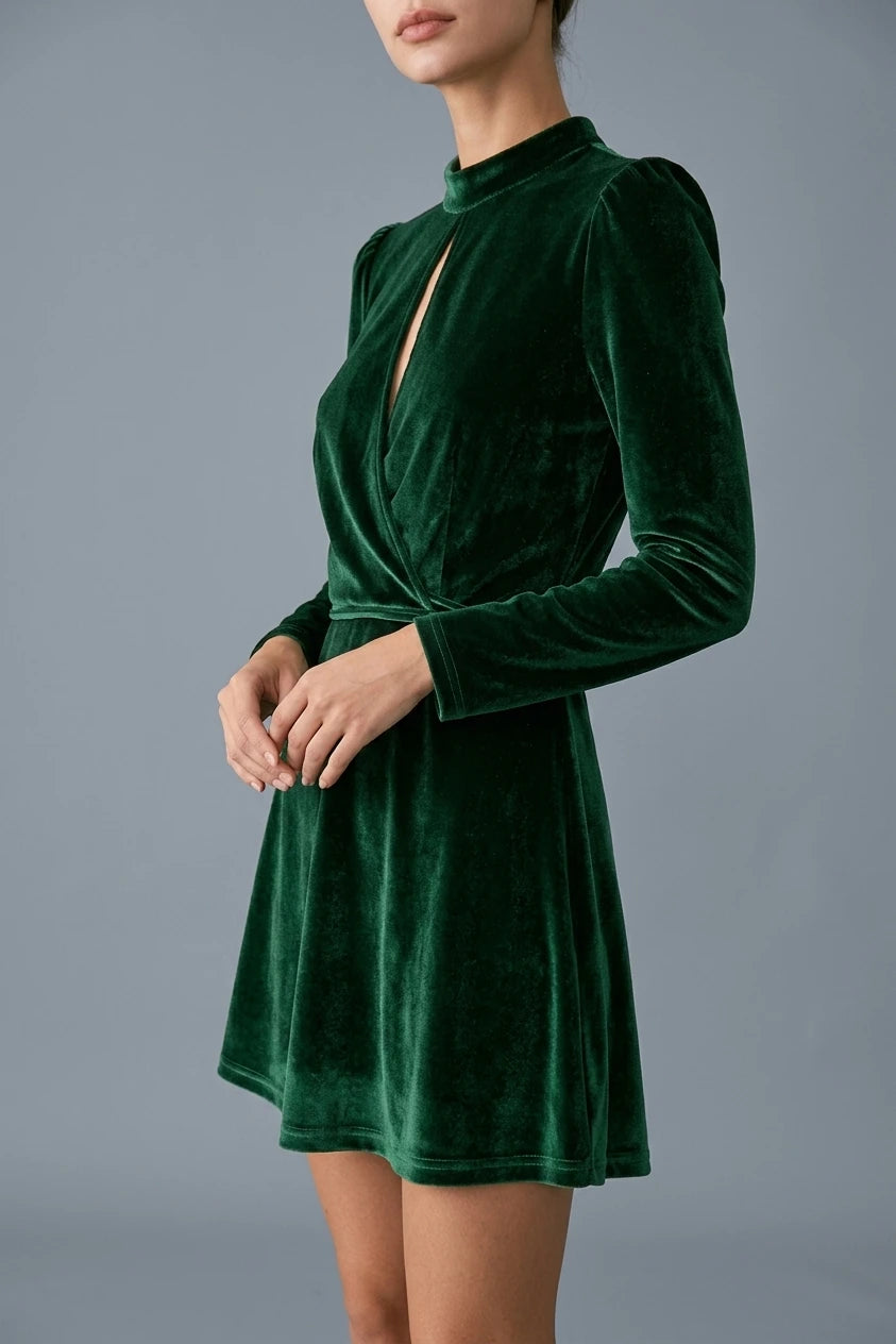 The Green Stand Cut Out Velvet Mini Dress — variant_front