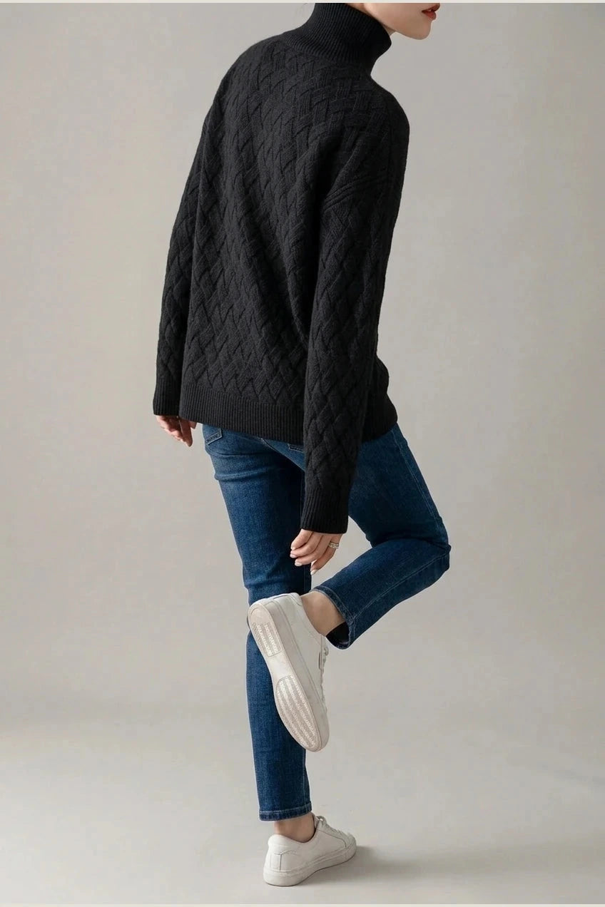 Cozy Oversized Turtleneck Sweater Cable Knit Chunky Jumper Relaxed Long Sleeve