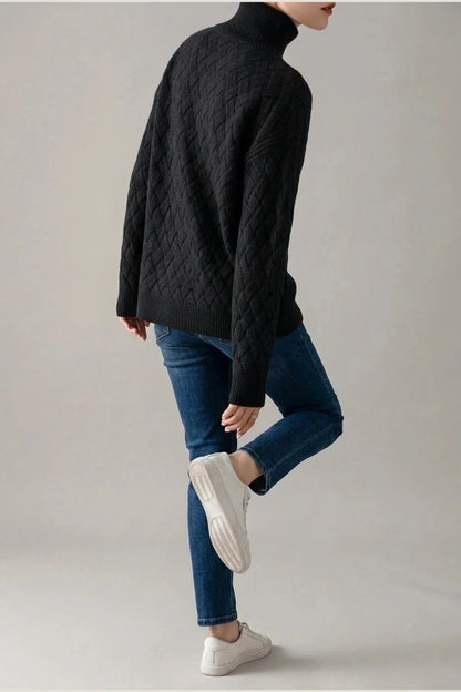 Cozy Oversized Turtleneck Sweater Cable Knit Chunky Jumper Relaxed Long Sleeve