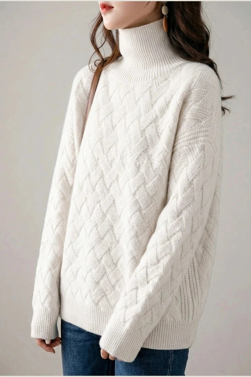 Cozy Oversized Turtleneck Sweater Cable Knit Chunky Jumper Relaxed Long Sleeve