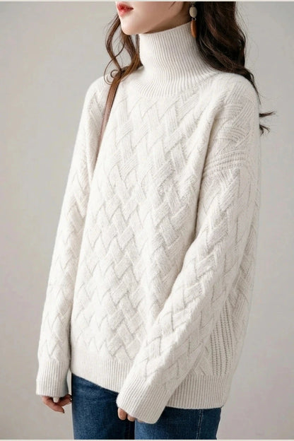 Cozy Oversized Turtleneck Sweater Cable Knit Chunky Jumper Relaxed Long Sleeve