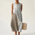Relaxed Fit Round Neck Sleeveless Midi Dress With Pockets