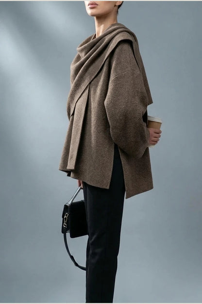 Women's Oversized Cape Coat with Textured Finish — variant_front