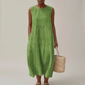Sleeveless Elegant Midi Dress With Pockets And Floral Embroidery