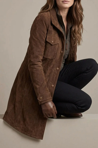 Bellavue – Tailored suede finish – Longline coat — variant_front