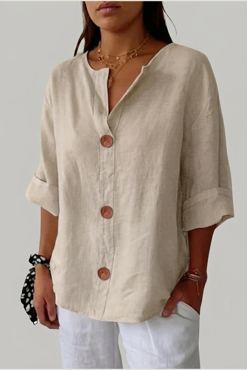 Polyester Relaxed Fit Blouse Button Front Tunic — variant_front