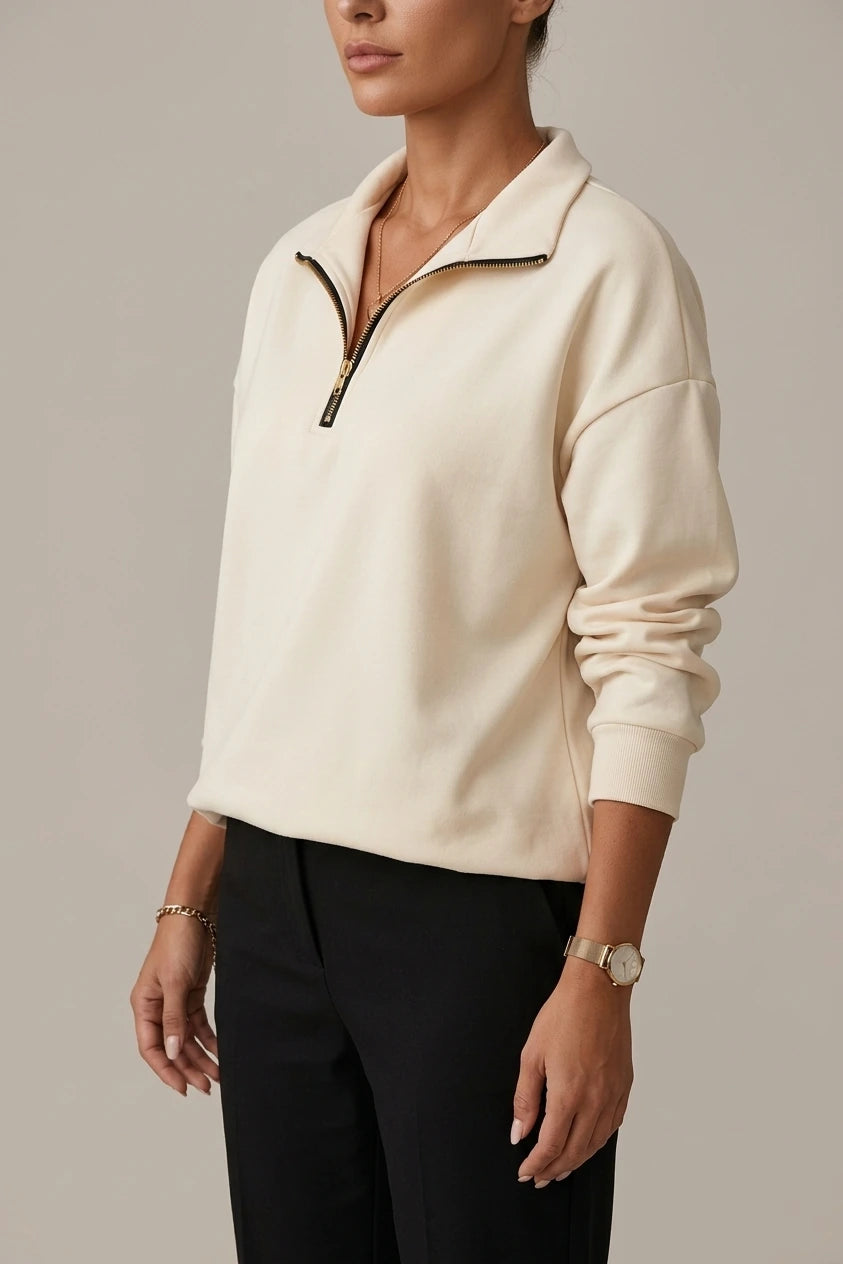 Relaxed Half Zip Sweatshirt with Collar Neckline — variant_front