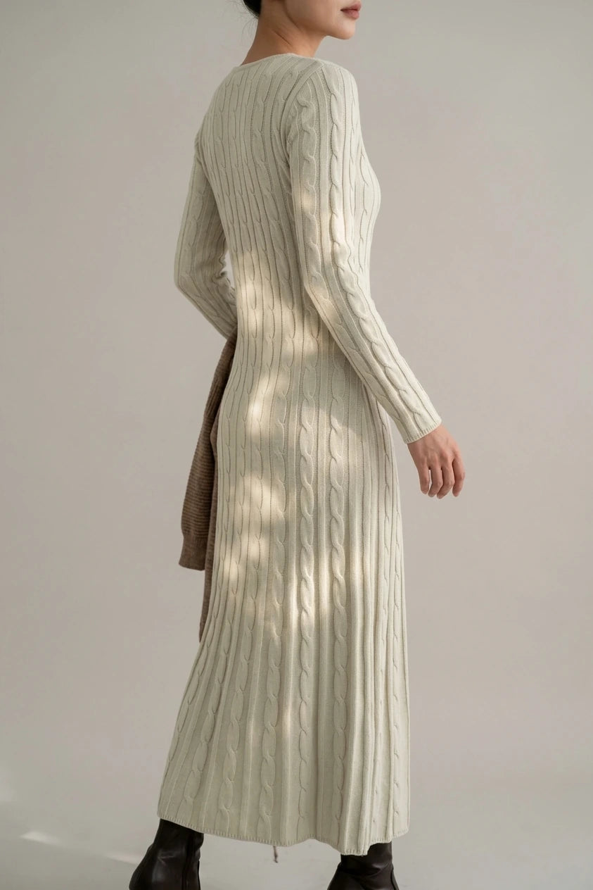 Women's Cable Knit Maxi Dress with Long Sleeves — variant_front