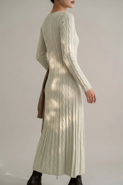 Women's Cable Knit Maxi Dress with Long Sleeves — variant_front