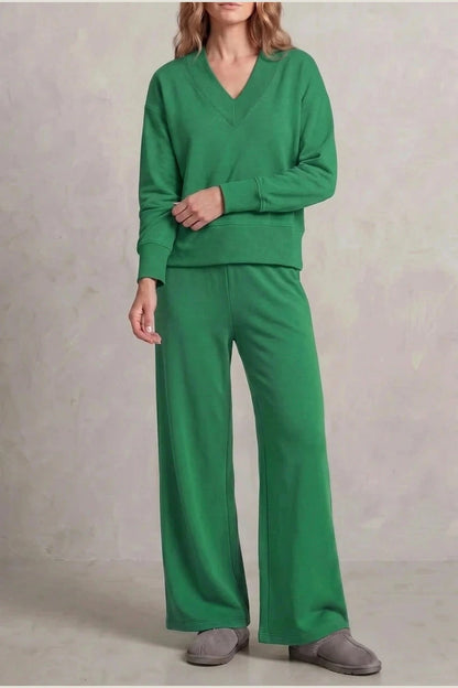 Relaxed Fit V Neck Sweat Top and Allia Wide Leg Lounge Set