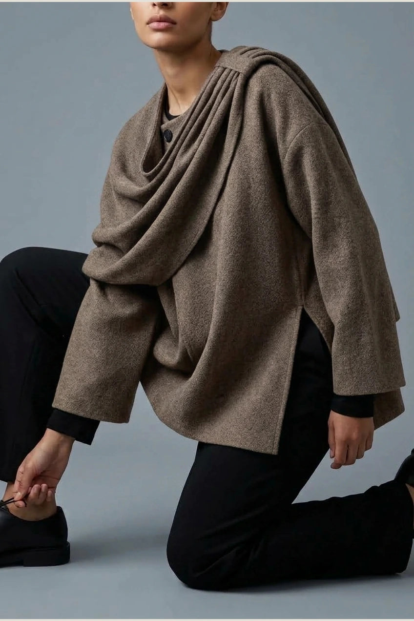 Women's Oversized Cape Coat with Textured Finish — variant_front