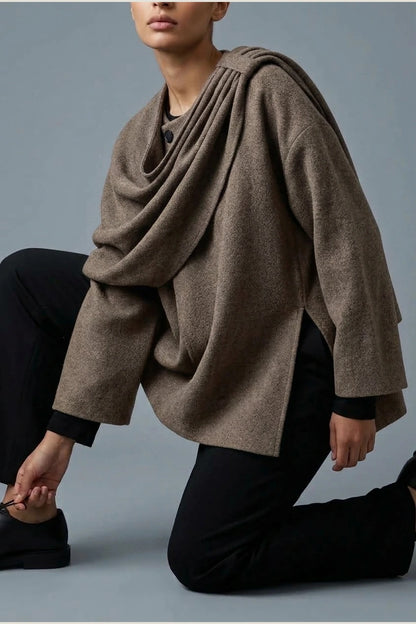 Women's Oversized Cape Coat with Textured Finish — variant_front