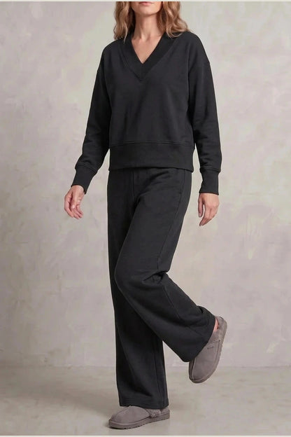 Relaxed Fit V Neck Sweat Top and Allia Wide Leg Lounge Set