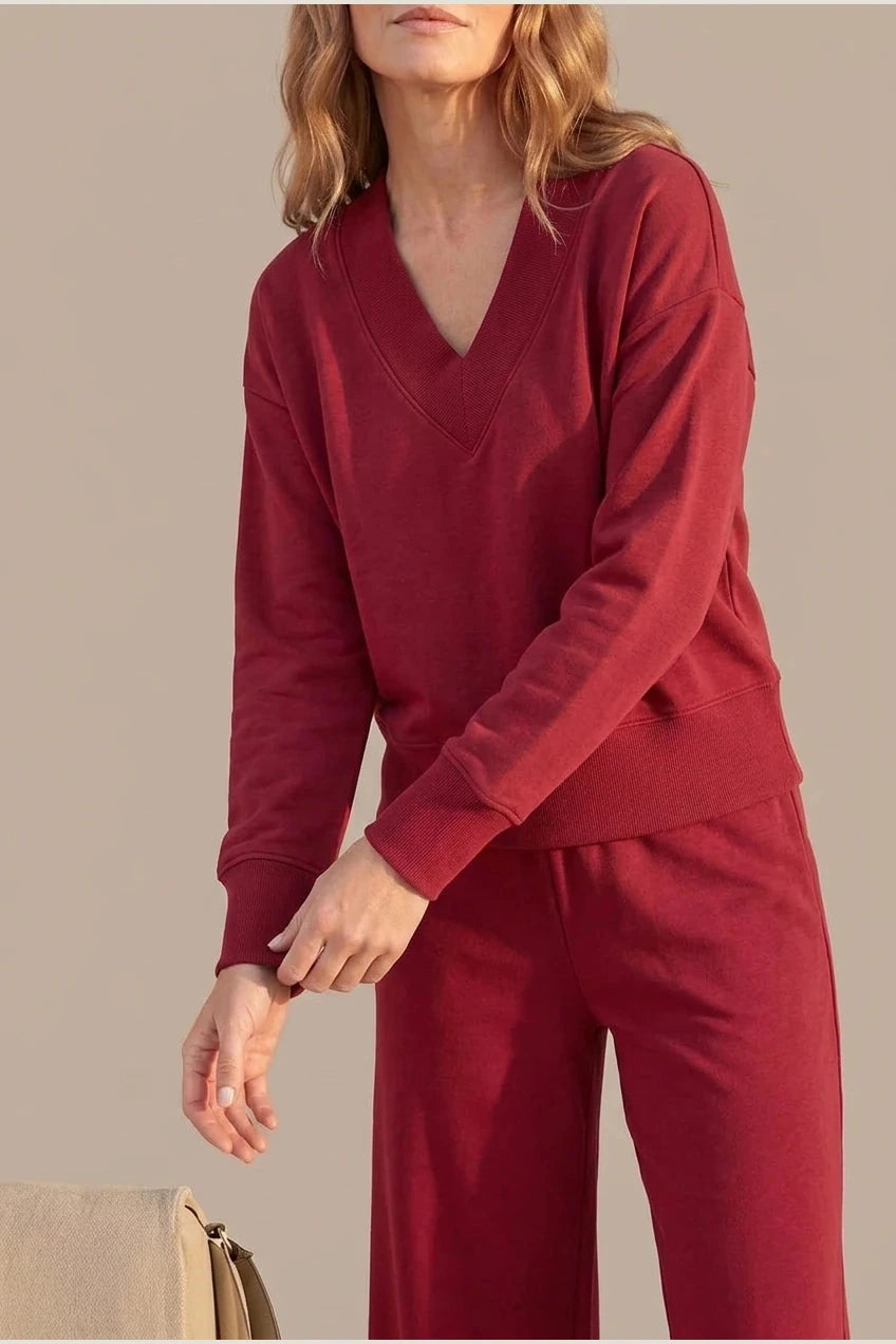 Relaxed Fit V Neck Sweat Top and Allia Wide Leg Lounge Set