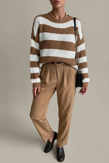 Cosy Striped Knit Sweater with Crew Neck and Ribbed Cuffs — variant_front