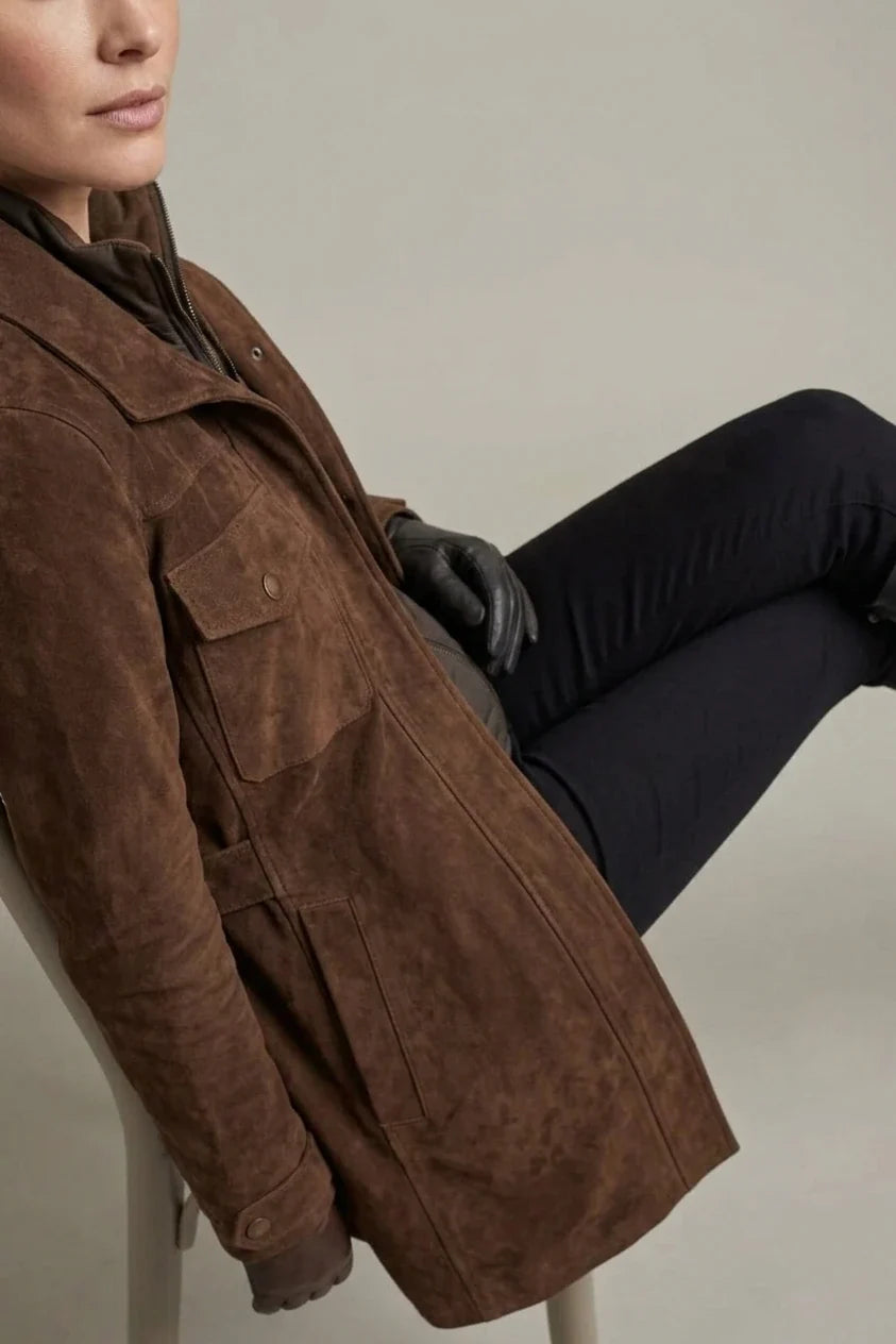 Bellavue – Tailored suede finish – Longline coat — variant_front