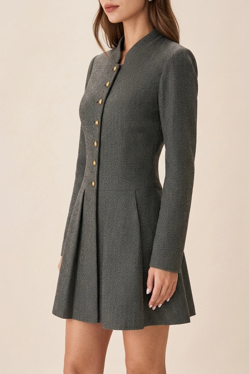 Grey Button Pleated Mini Dress — variant_front