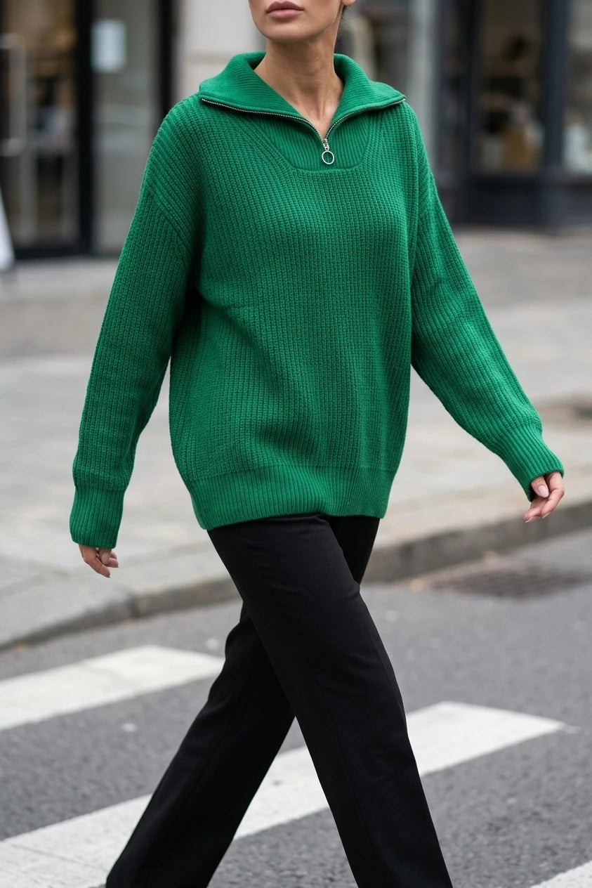 Women's Oversized Half-Zip Jumper with Stand Collar — variant_front