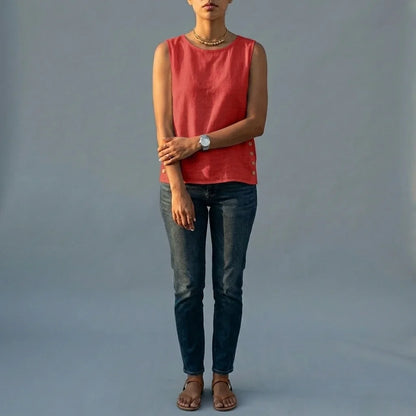 Casual Linen Tank Top with Button Side Detail — variant_front