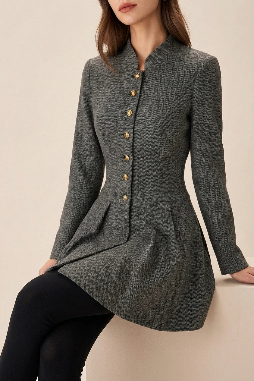 Grey Button Pleated Mini Dress — variant_front
