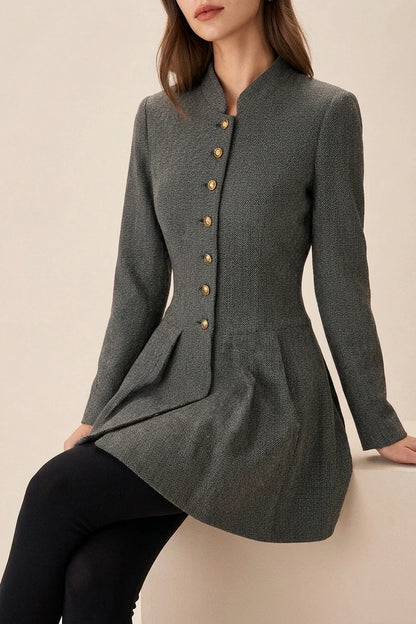 Grey Button Pleated Mini Dress — variant_front