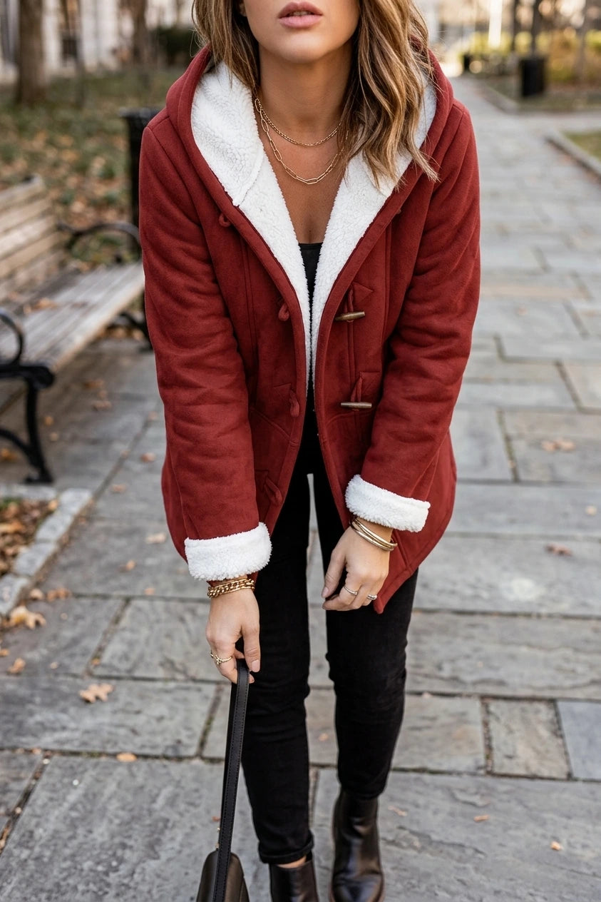 Cosy Hooded Sherpa Lined Jacket with Toggle Closure — variant_front