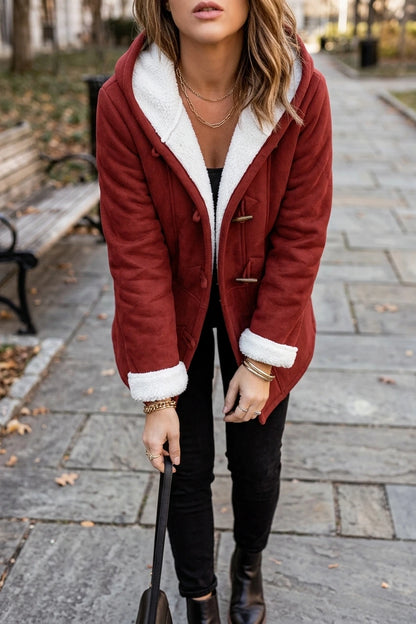 Cosy Hooded Sherpa Lined Jacket with Toggle Closure — variant_front