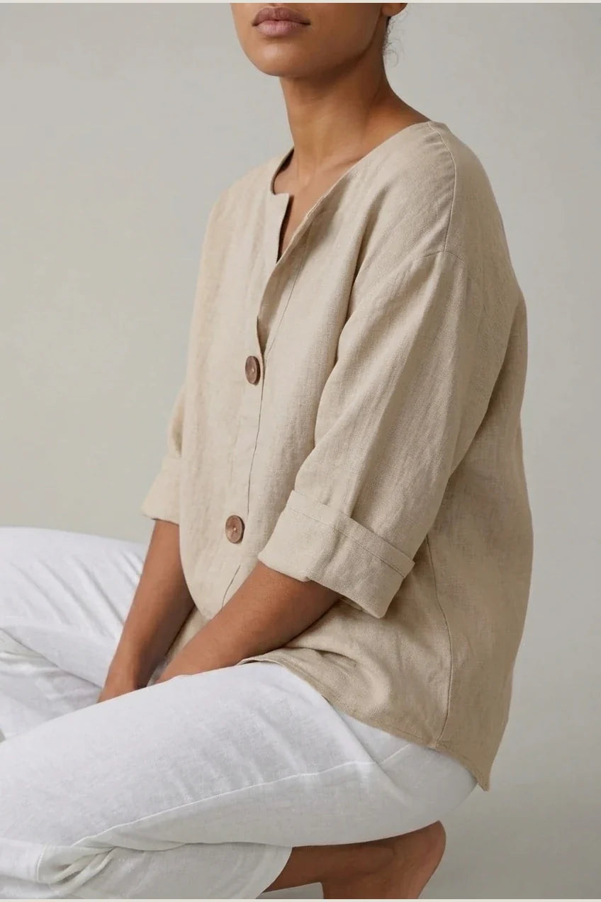 Polyester Relaxed Fit Blouse Button Front Tunic — variant_front