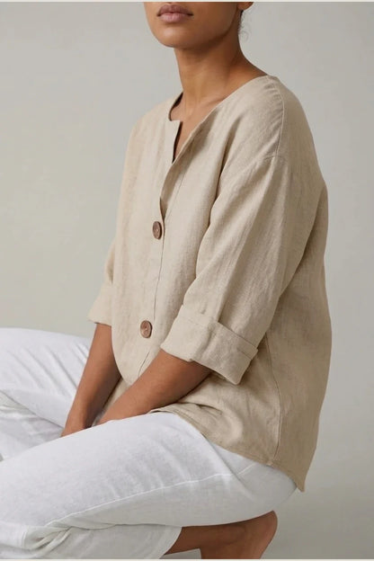Polyester Relaxed Fit Blouse Button Front Tunic — variant_front
