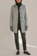 Stand Collar Coat with Button Front and Patch Pockets, Mid-Length