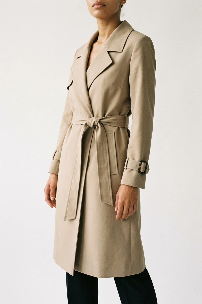 Women's Belted Trench Coat with Notched Lapel — variant_front
