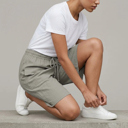 Bermuda Shorts With Elasticated Waistband And Adjustable Drawstring, Patch Pockets
