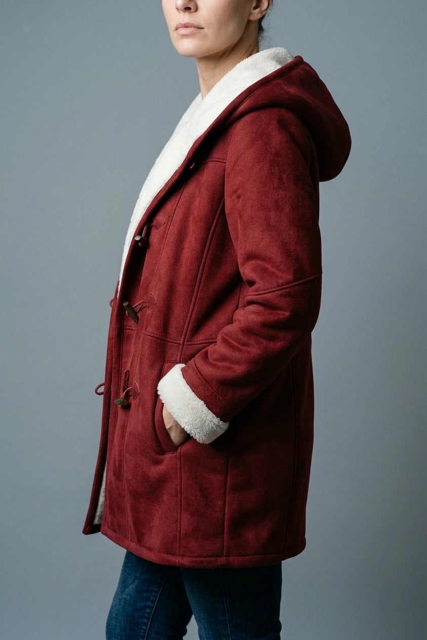 Women's Hooded Toggle Coat Sherpa Lined Mid-Thigh Length — variant_front
