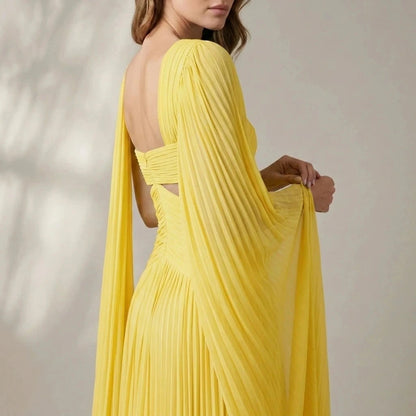 Ethereal Chiffon Drape Maxi Dress One-Shoulder Ruched Waist High Slit