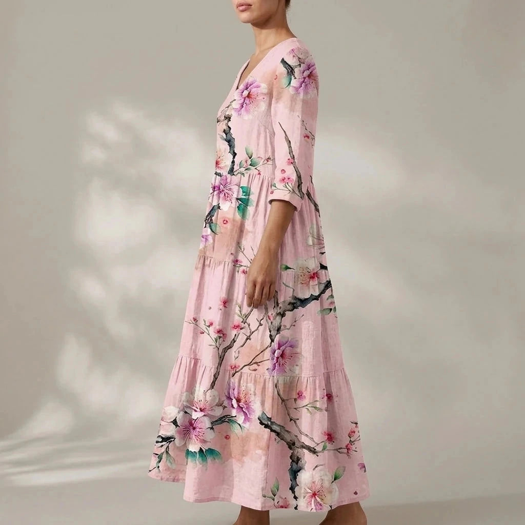 Floral V-Neck Lightweight Day Maxi Dress