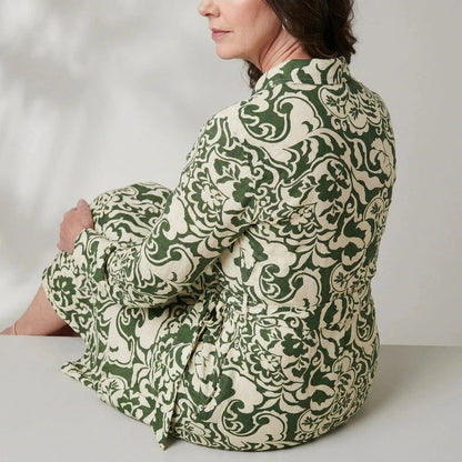 Collared Tie-Waist Printed Long Sleeve Shirt Midi Dress