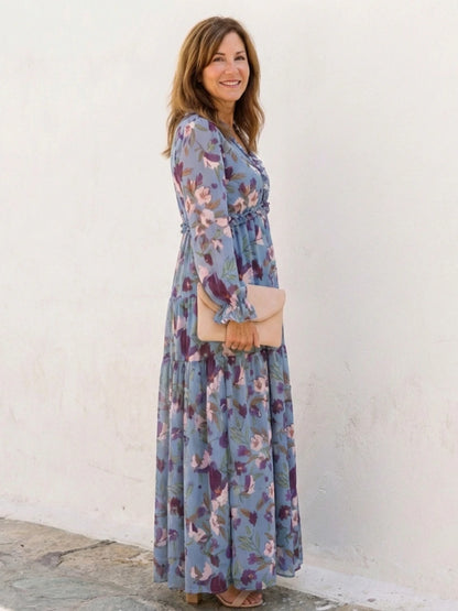 Elena | Long Sleeve V Neck Floral Maxi Dress