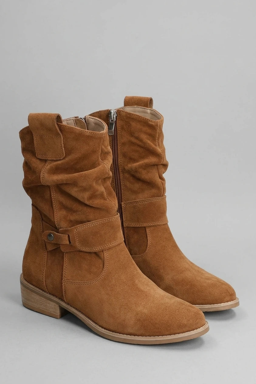 Suede Ankle Boots with Slouch Detail and Block Heel — variant_front