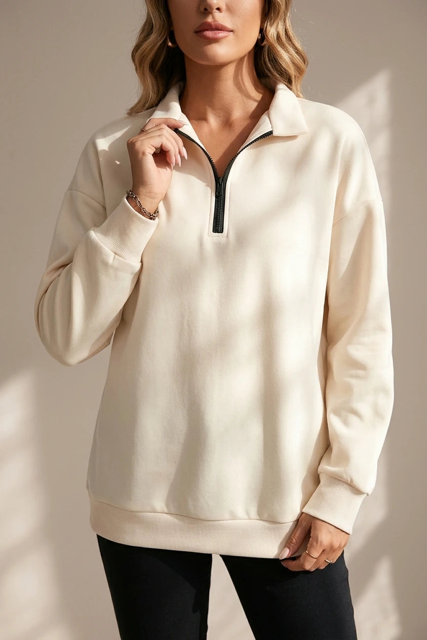 Relaxed Half Zip Sweatshirt with Collar Neckline — variant_front