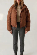 Cropped Puffer Jacket with Stand Collar and Drawcord Hem