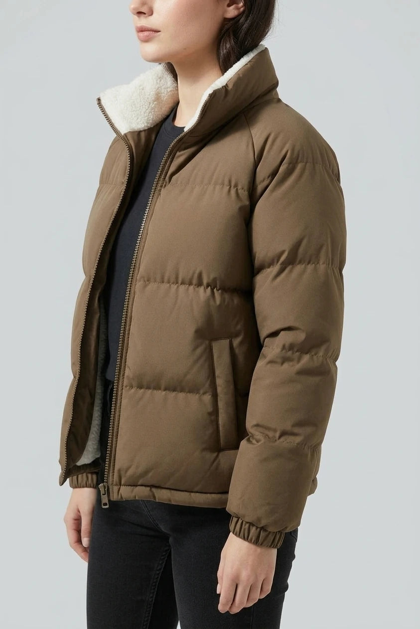 Women's Hooded Puffer Jacket with Fleece Lining — variant_front