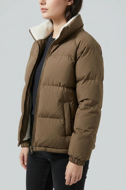 Women's Hooded Puffer Jacket with Fleece Lining — variant_front