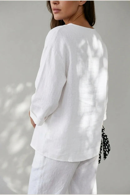 Polyester Relaxed Fit Blouse Button Front Tunic — variant_front