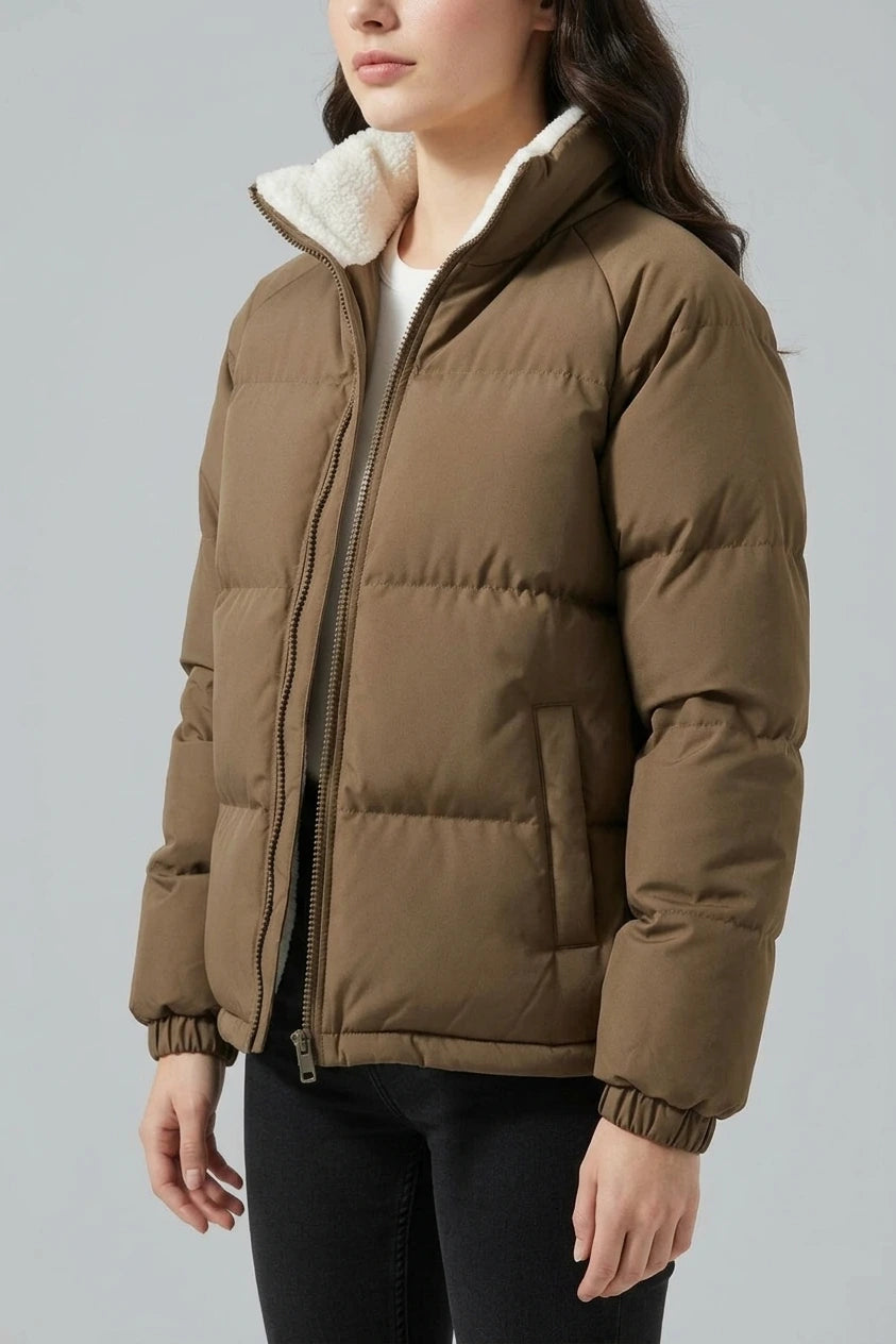 Women's Hooded Puffer Jacket with Fleece Lining — variant_front