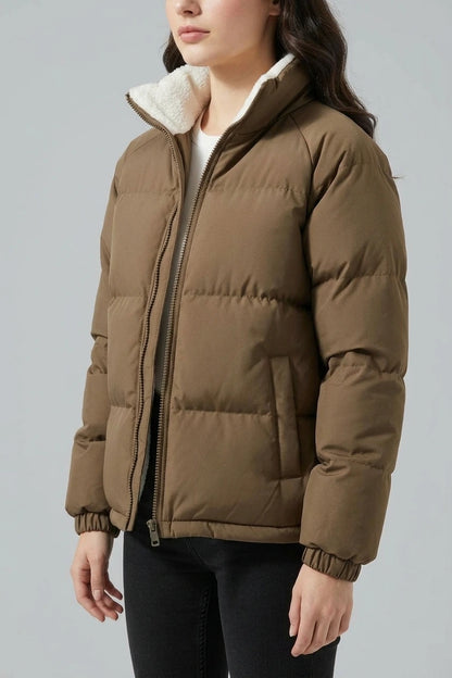 Women's Hooded Puffer Jacket with Fleece Lining — variant_front