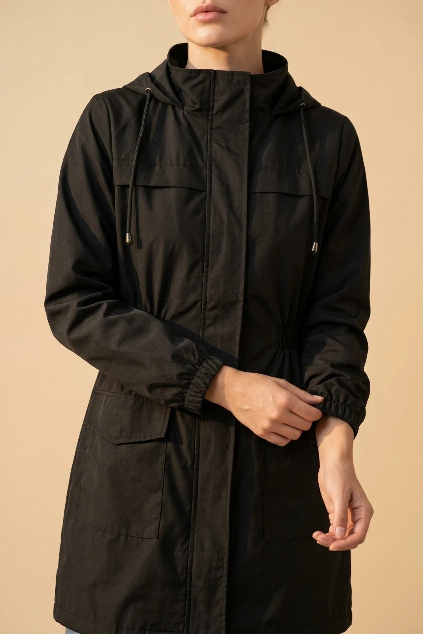 Hooded Lightweight Rain Jacket with Elasticated Waist — variant_front