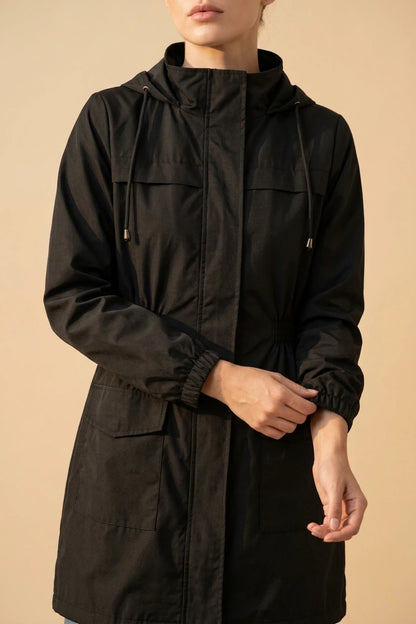 Hooded Lightweight Rain Jacket with Elasticated Waist — variant_front